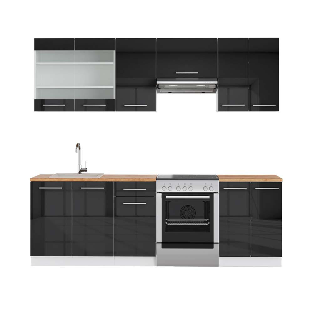 KÜCHENZEILE Fame-Line Anthrazit Hochglanz/Weiß 240 cm, AP Eiche - Anthrazit/Weiß, Holzwerkstoff (240/81.6/60cm) - Vicco