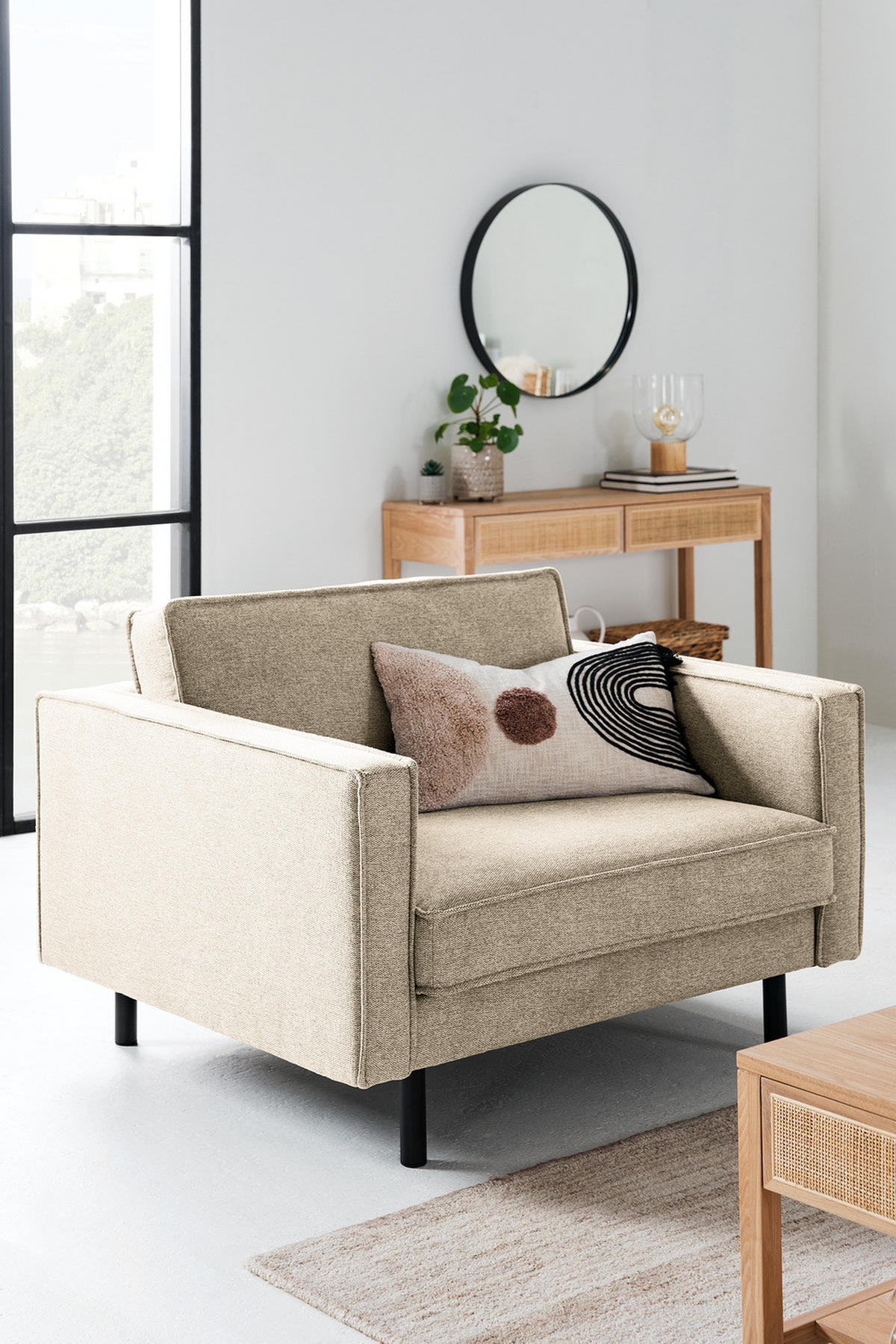 XL SESSEL - Beige/Schwarz, Wellpappe/Textil (117/81/96cm) - home24