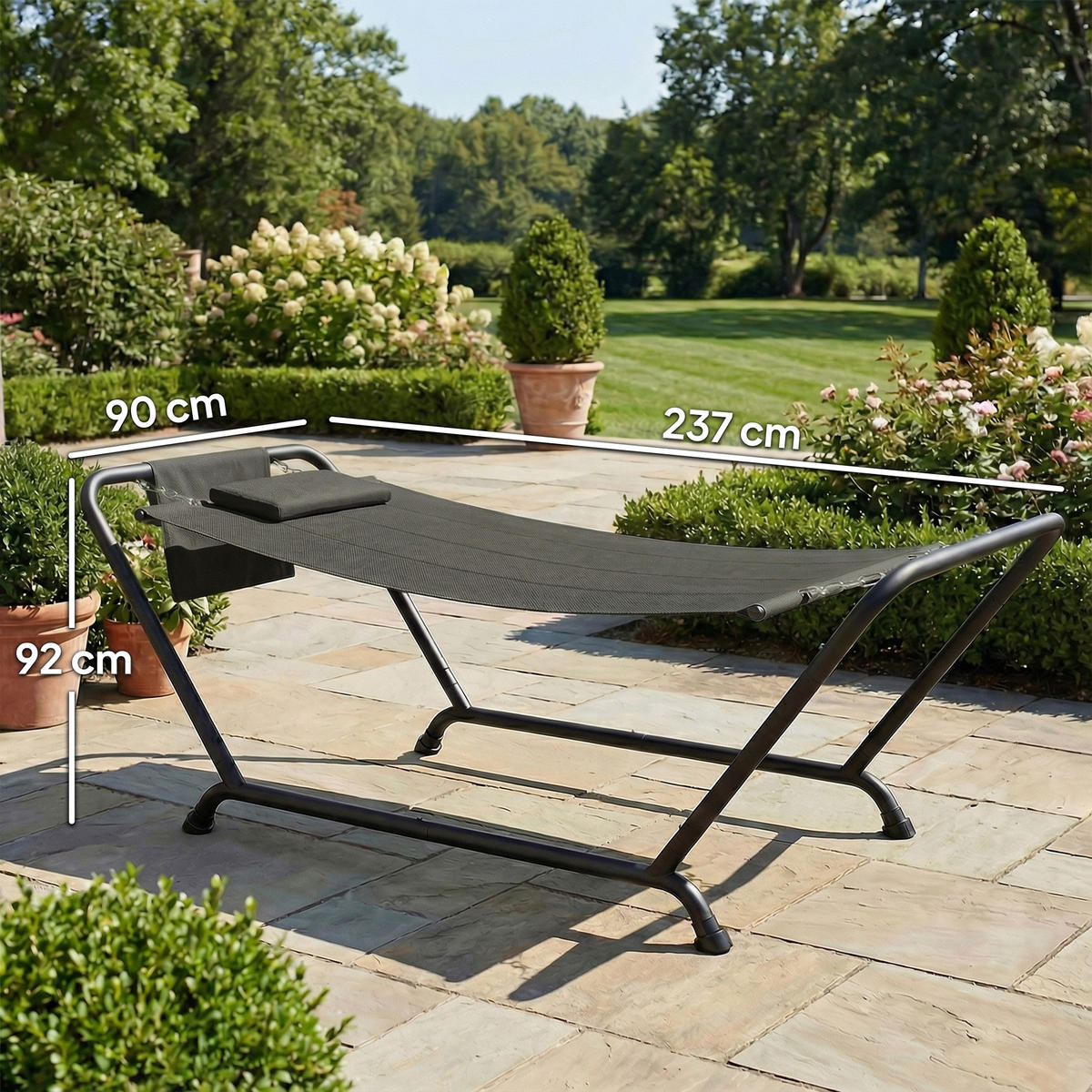 HÄNGEMATTE mit Seitentasche und Kopfstütze Dunkelgrau - Dunkelgrau, Textil (90/92/237cm) - Outsunny