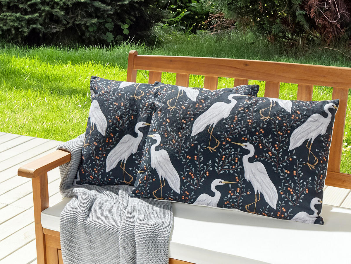 GARTENKISSEN 2er-Set Vogelmotiv schwarz 40/60 cm Pianazzo - Hellgrau, Textil (40/60cm) - Beliani