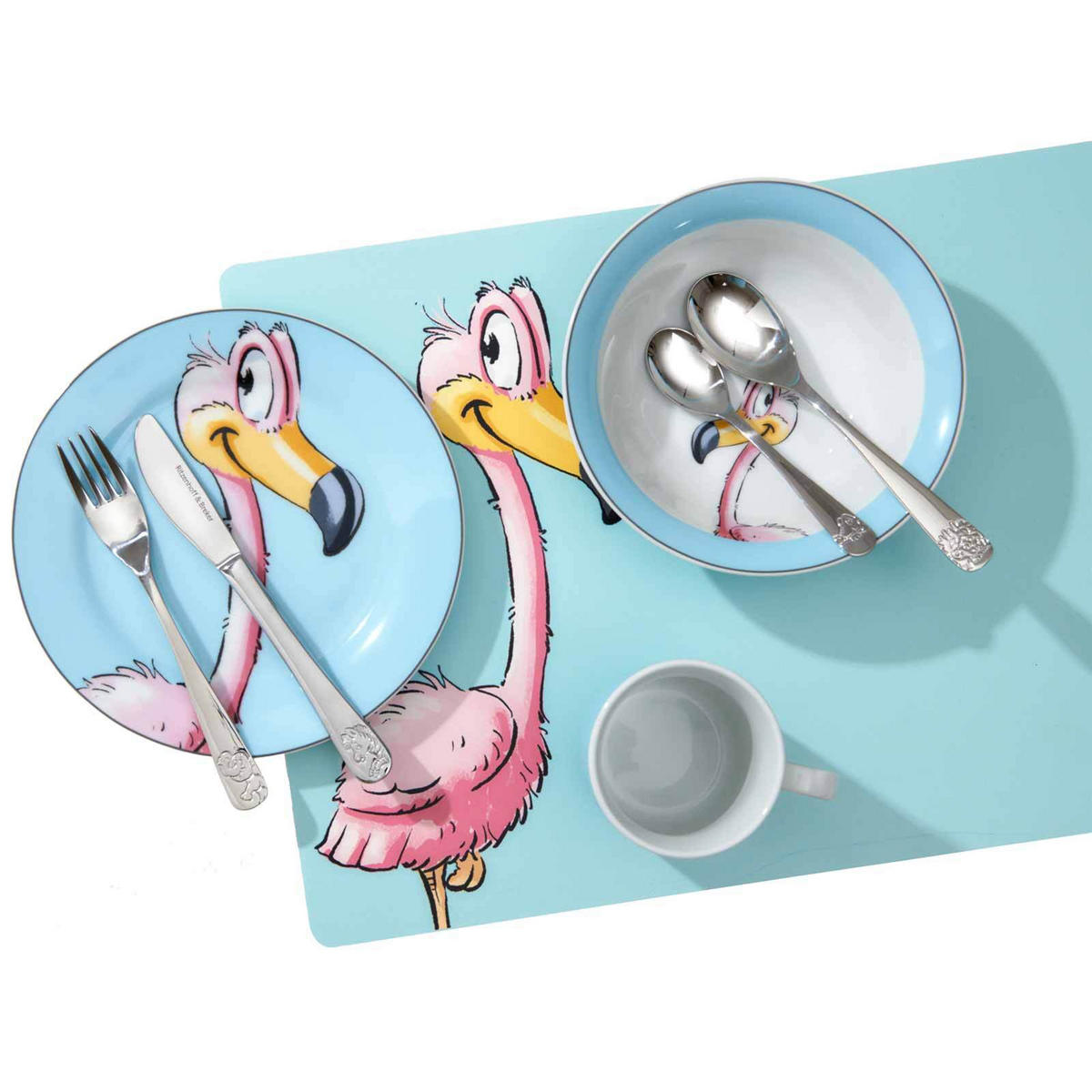 KINDERGESCHIRR Happy Zoo Flamingo 8er Set - Hellblau, Keramik (1/1/1cm) - Ritzenhoff Breker