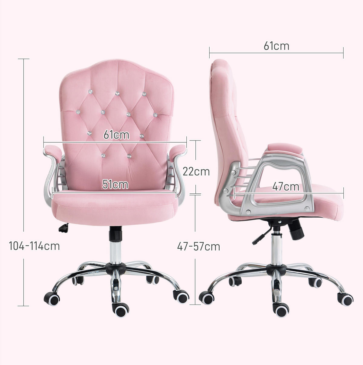 BÜROSTUHL höhenverstellbar mit Wippfunktion Polyester Pink - Pink, Kunststoff (61/114/61cm) - Meubliv