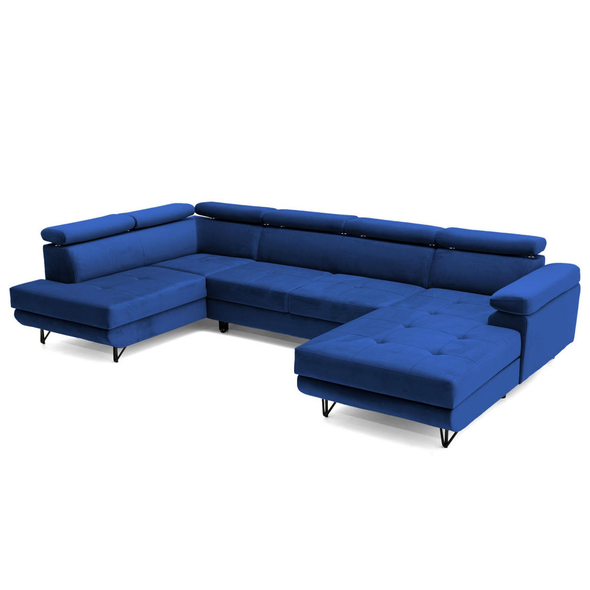 ECKSOFA U-Form JUNIOR U Links mit Schlaffunktion 128x254 Velours Blau - Blau/Schwarz, Holz/Textil (323/90/184cm) - Muffo