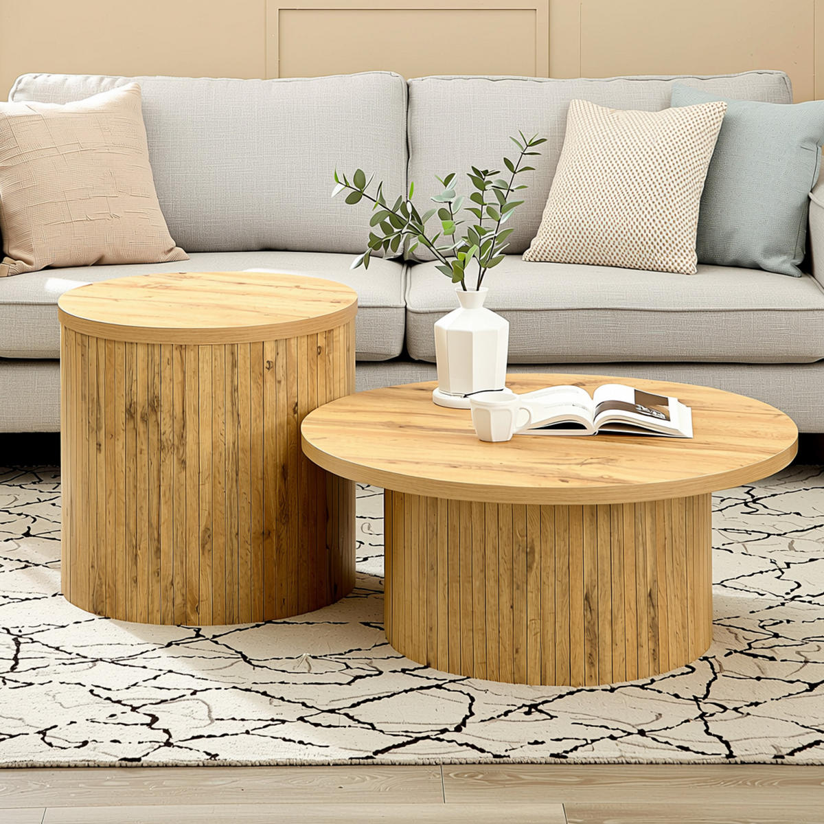 COUCHTISCH-SET Rund Ø75/50 cm Naturholzoptik im Skandi-Design - Naturfarben, Holzwerkstoff (75/75/36cm) - Urban Meuble