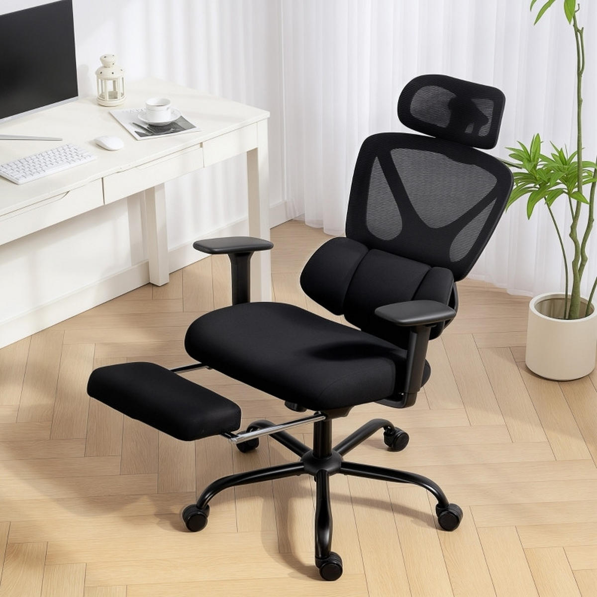 DREHSTUHL, Sitzhöhe 50–58 cm, Netzrücken, verstellbar, 75/73/128 cm, schwarz - Schwarz, Kunststoff (73/128/75cm) - Redom