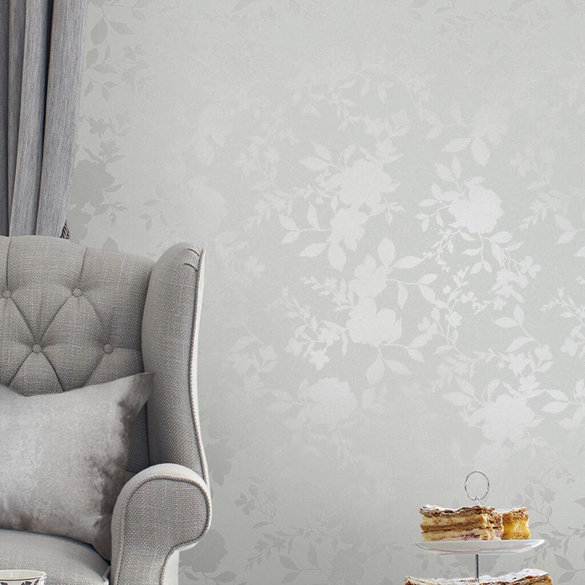 VLIESTAPETE Westbourne Silber | Silber | Blumen| 10mx52cm - Silberfarben, Papier/Kunststoff (52/1000cm) - LAURA ASHLEY