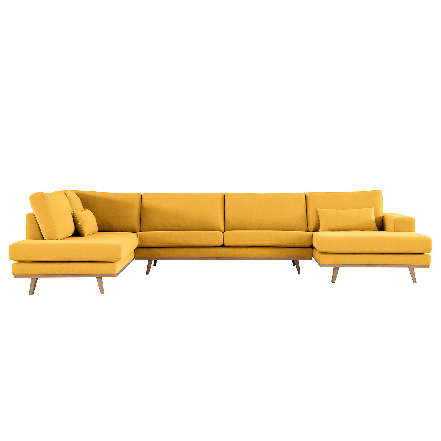 WOHNLANDSCHAFT mit Longchair - Gelb/Buchefarben, Textil (371/81/219cm) - home24