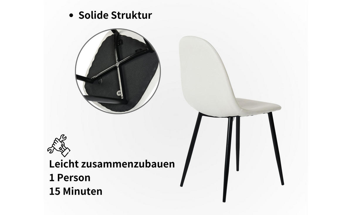 ESSTISCH SET mit rund 1 Tisch Marmoroptik & 4 Stoffstühle Beige - Weiß, Holzwerkstoff/Textil (110/74/65cm) - Urban Meuble