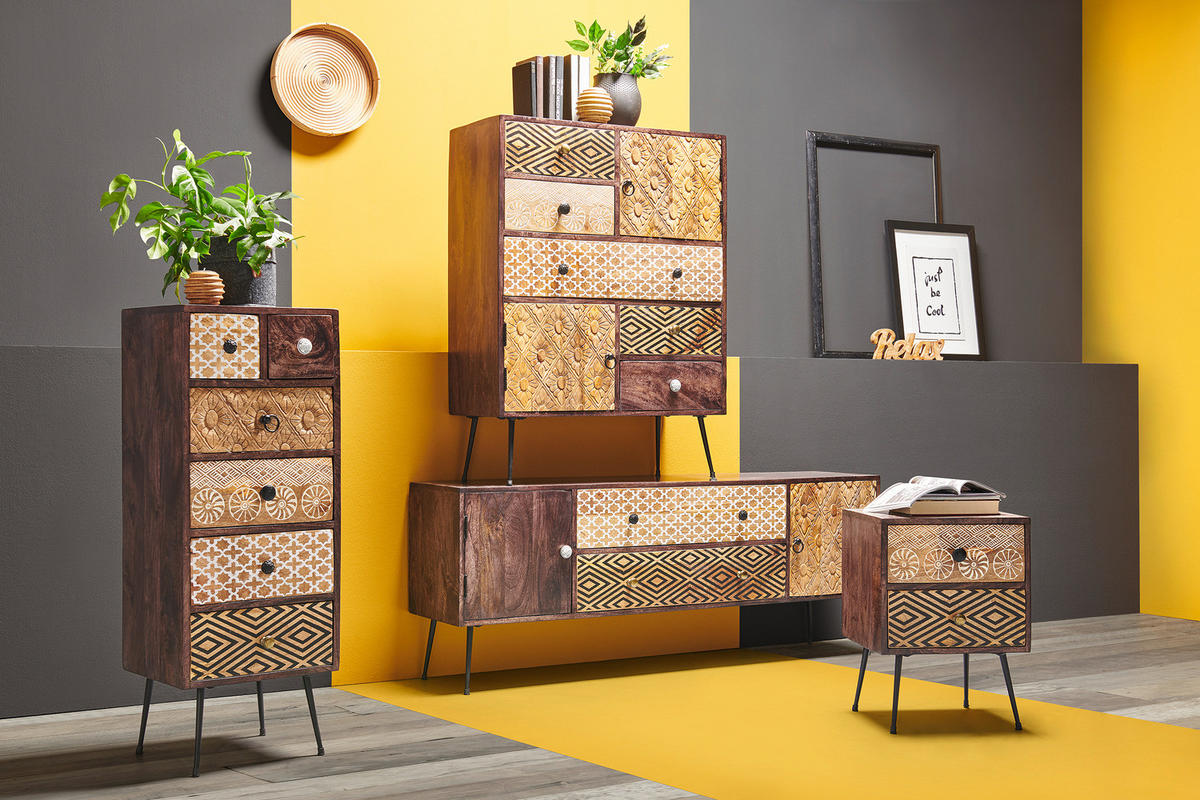 MASSIVE KOMMODE - Beige / Mango - Schwarz/Braun, Holz/Metall (40/108/35cm) - home24