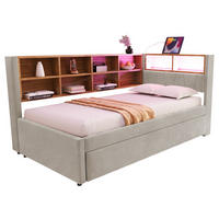 POLSTERBETT 90/200 cm Hellgrau aus Flanell mit Ausziehbett und LED-Beleuchtung - Hellgrau, Textil (90/200cm) - OKMYHOME