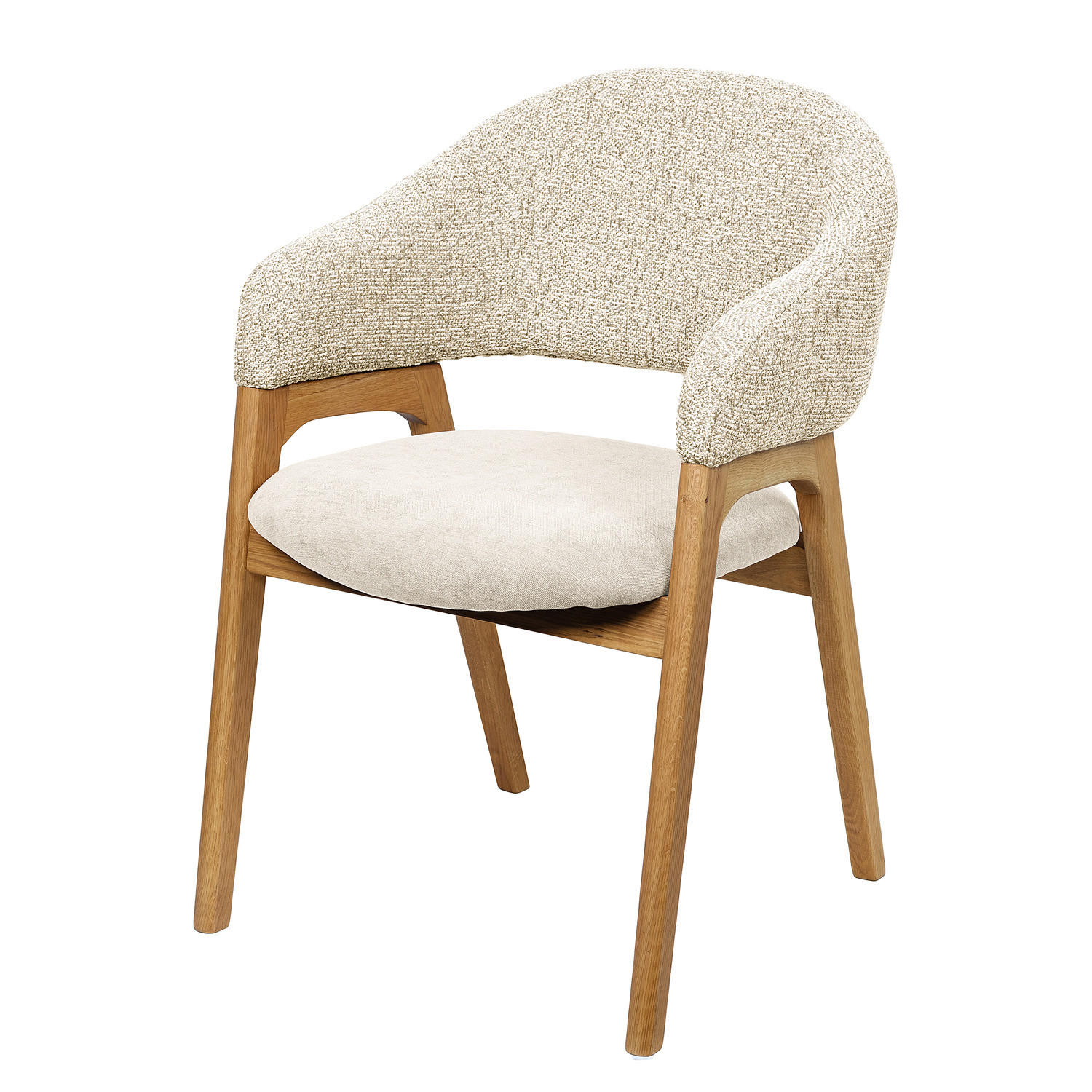 ARMLEHNENSTUHL - Holzwerkstoff / Massivholz / Textil - Creme, Eichenholz/Holz (60/82/59cm) - home24