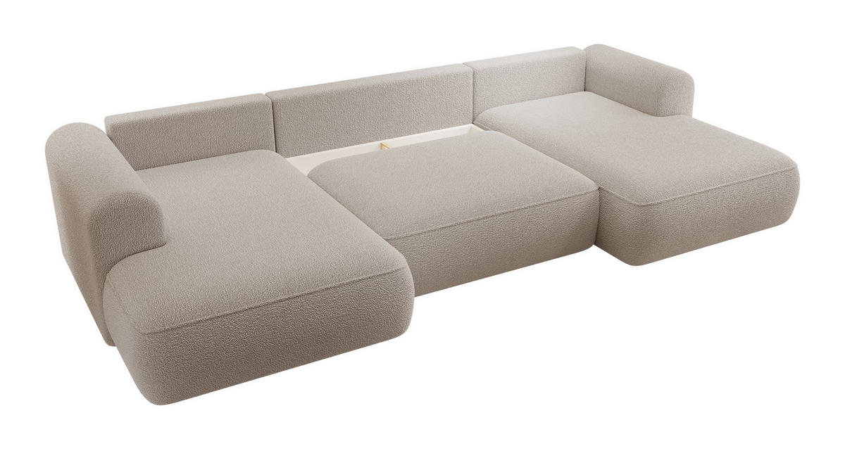 WOHNLANDSCHAFT Ovo Dunkelbeige Boucle - Schwarz/Mokka, Textil (375/95/185cm) - Selsey
