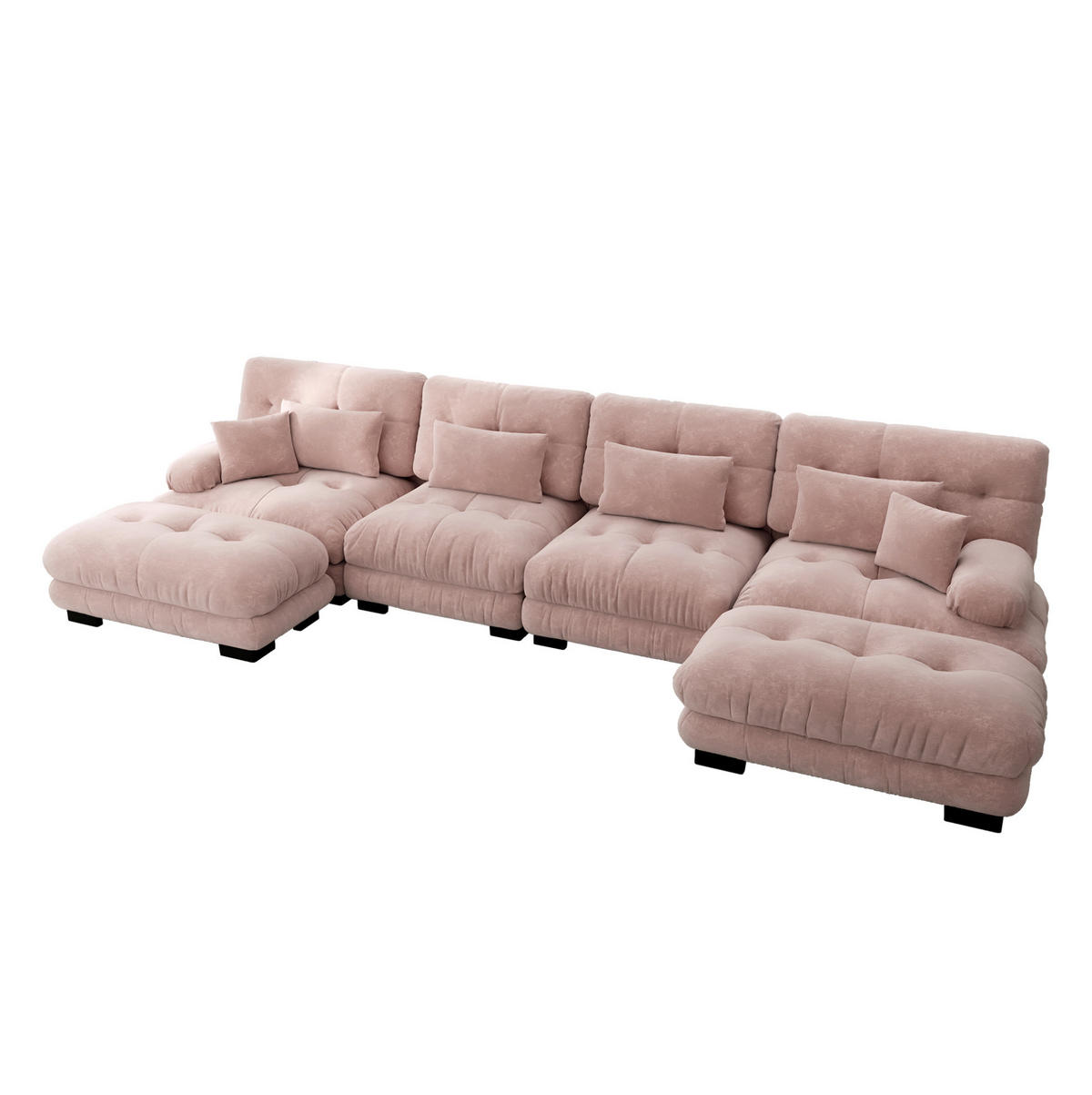 SOFA modular U- oder L-Form Chenille Pink mit beweglichen Ottomans - Pink, Kunststoff (145/81/406cm) - Meubliv