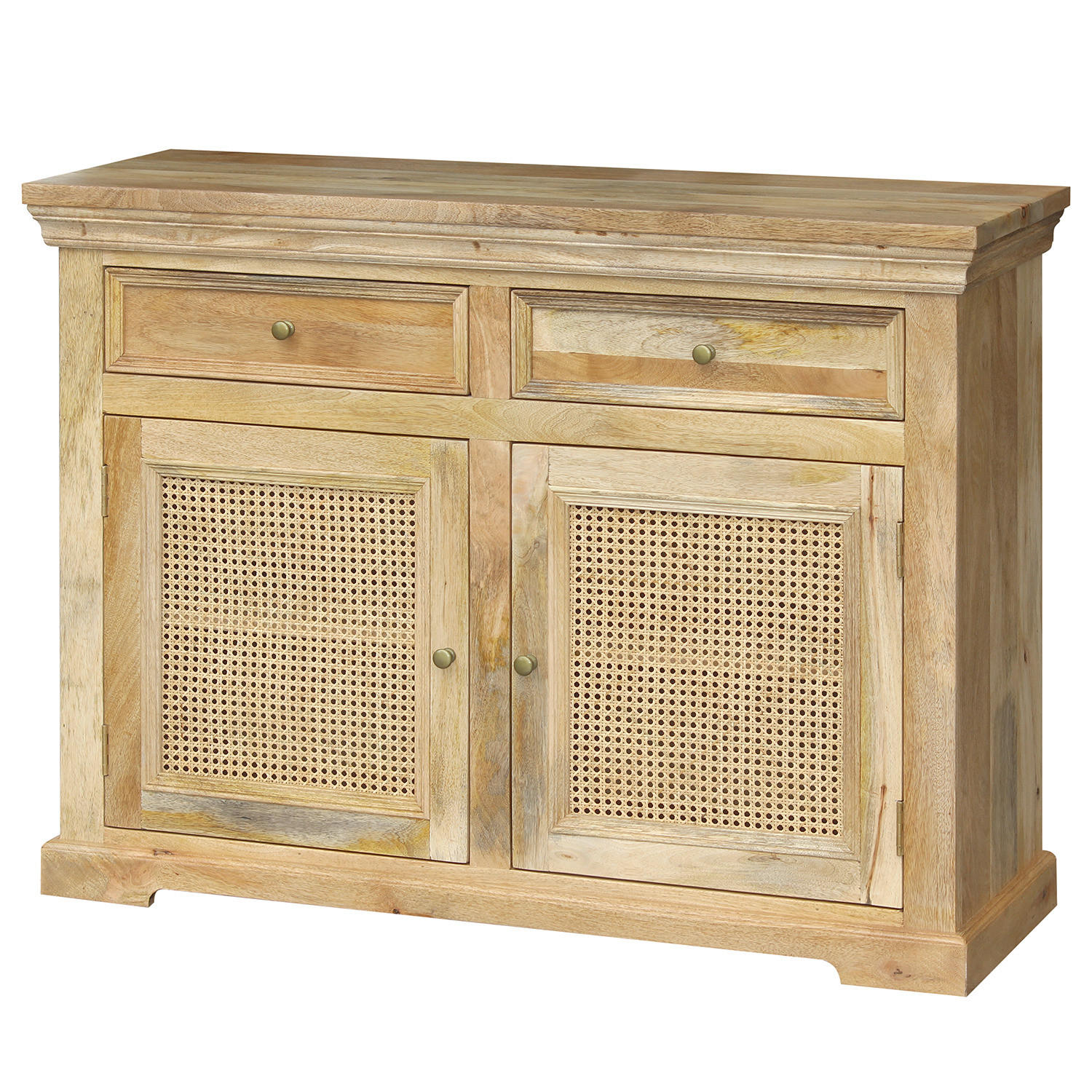MASSIVES SIDEBOARD mit 2 Schubladen - Mango / Beige - Beige/Goldfarben, Holz/Naturmaterialen (120/90/40cm) - home24