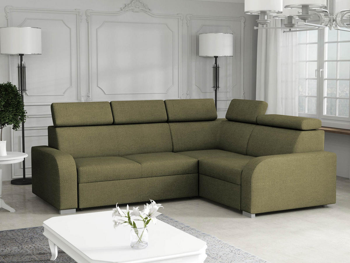 ECKSOFA Oslo 2rR1 80 - Silberfarben/Grün, Holz/Kunststoff (250/200cm) - MIRJAN24