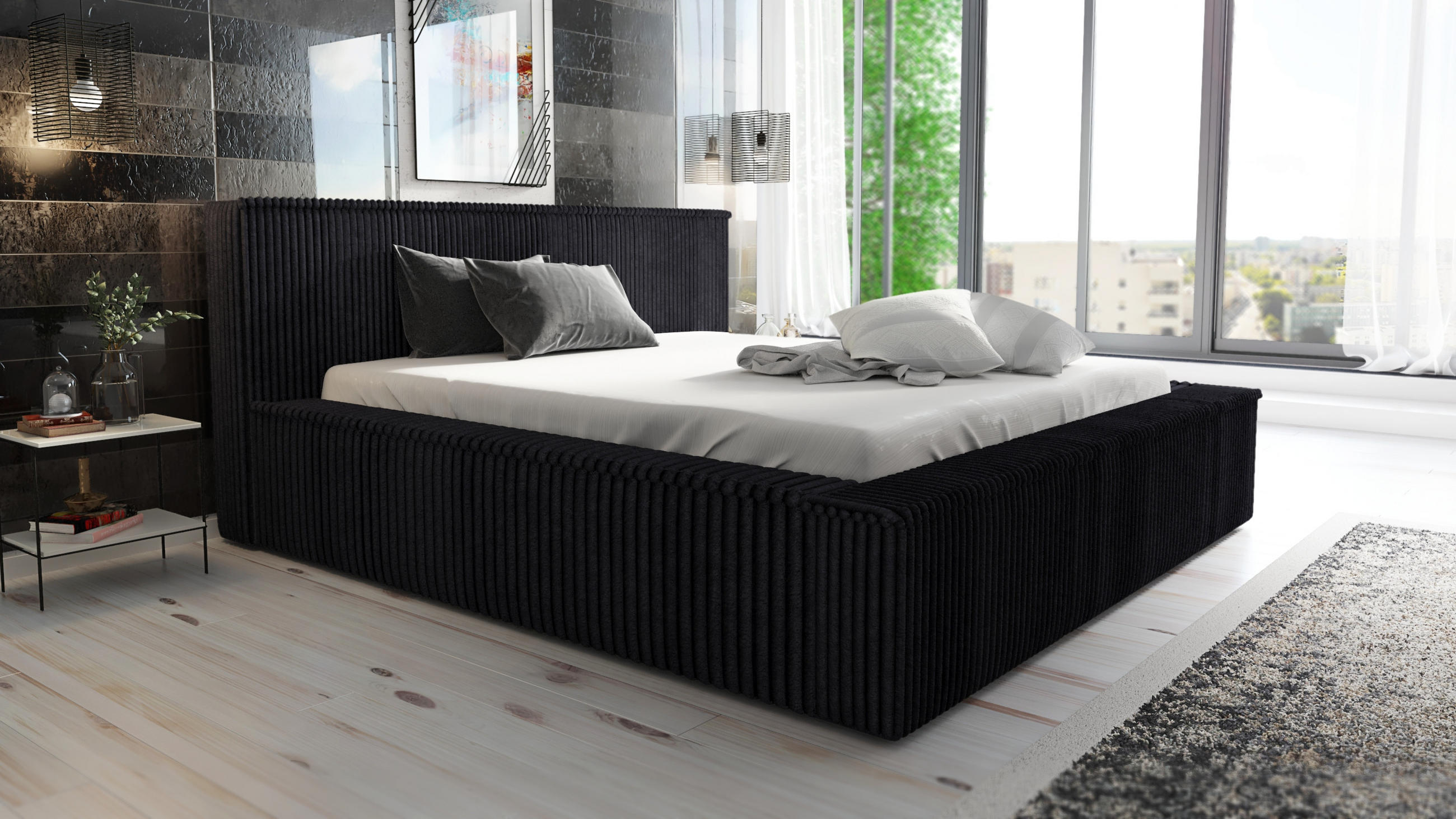 POLSTERBETT RIO-OM 180x200 Schwarz - Schwarz, Textil (180/200cm) - A&J MöbelLand