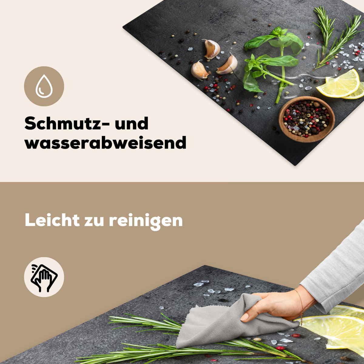 HERDABDECKPLATTE Limette - Kräuter - Gewürze - Grün - Grau - Beton Herdabdeckung Induktionsfeld 70x52 cm - Grün, Kunststoff (70/52/0.2cm) - MuchoWow