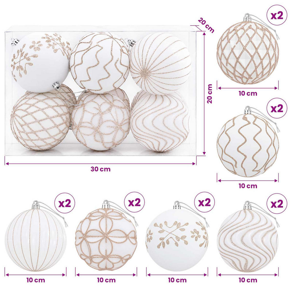 WEIHNACHTSKUGELSET XL 12 -teilig 10 cm Weiß Polystyrol - Weiß, Kunststoff (10/10/10cm) - vidaXL