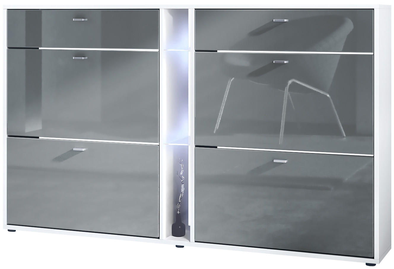 SCHUHSCHRANK Today Fronten in Grau Hochglanz - Grau, Holzwerkstoff (155.5/95/28cm) - Vladon