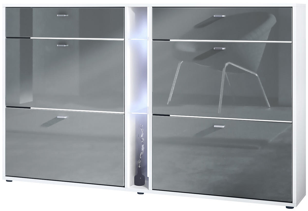 SCHUHSCHRANK Today Fronten in Grau Hochglanz - Grau, Holzwerkstoff (155.5/95/28cm) - Vladon