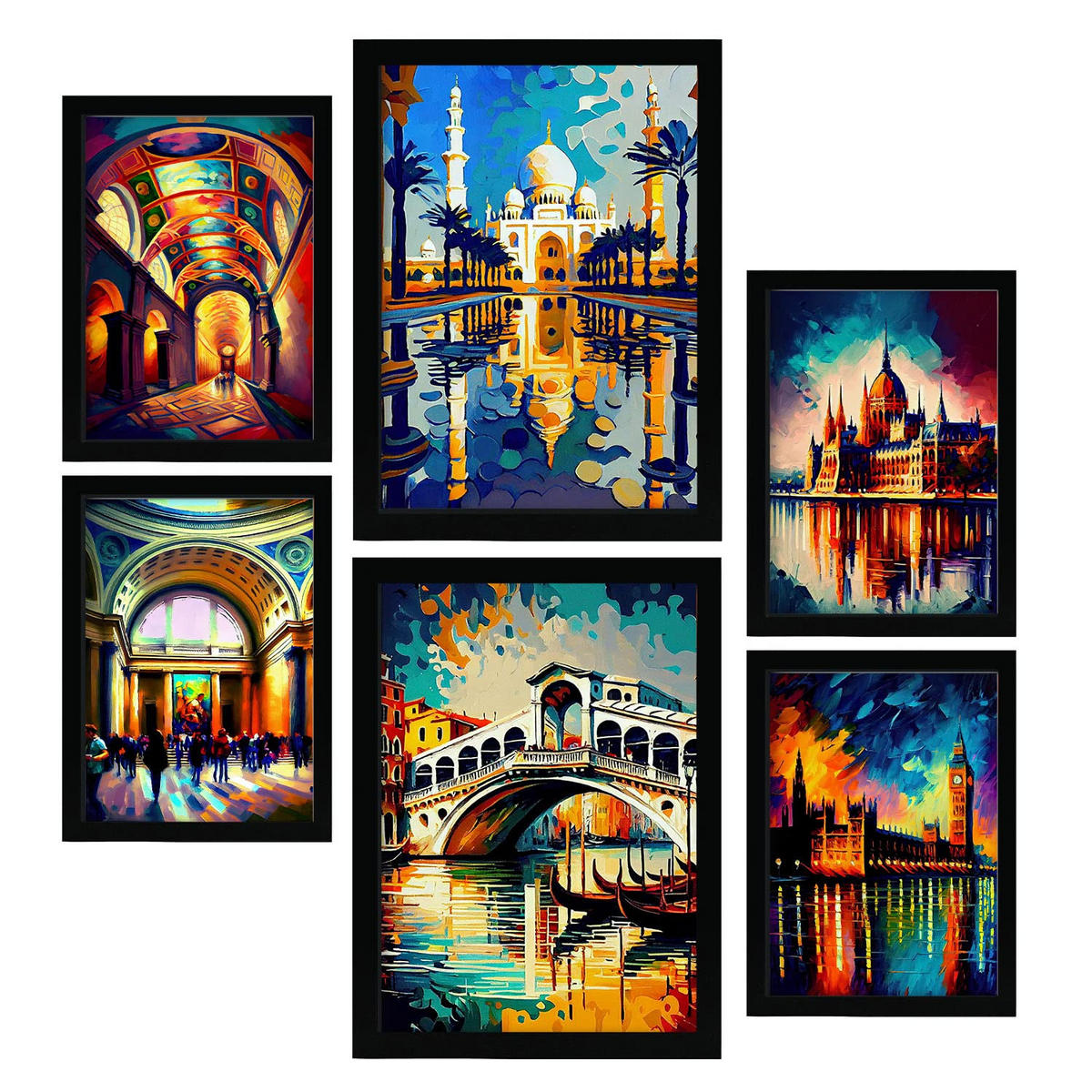 POSTER Set Mit 6 Fluss Im Ölgemälde Stil A3 & A4 Rahmenlos - Klar, Papier (29/3cm) - Nacnic