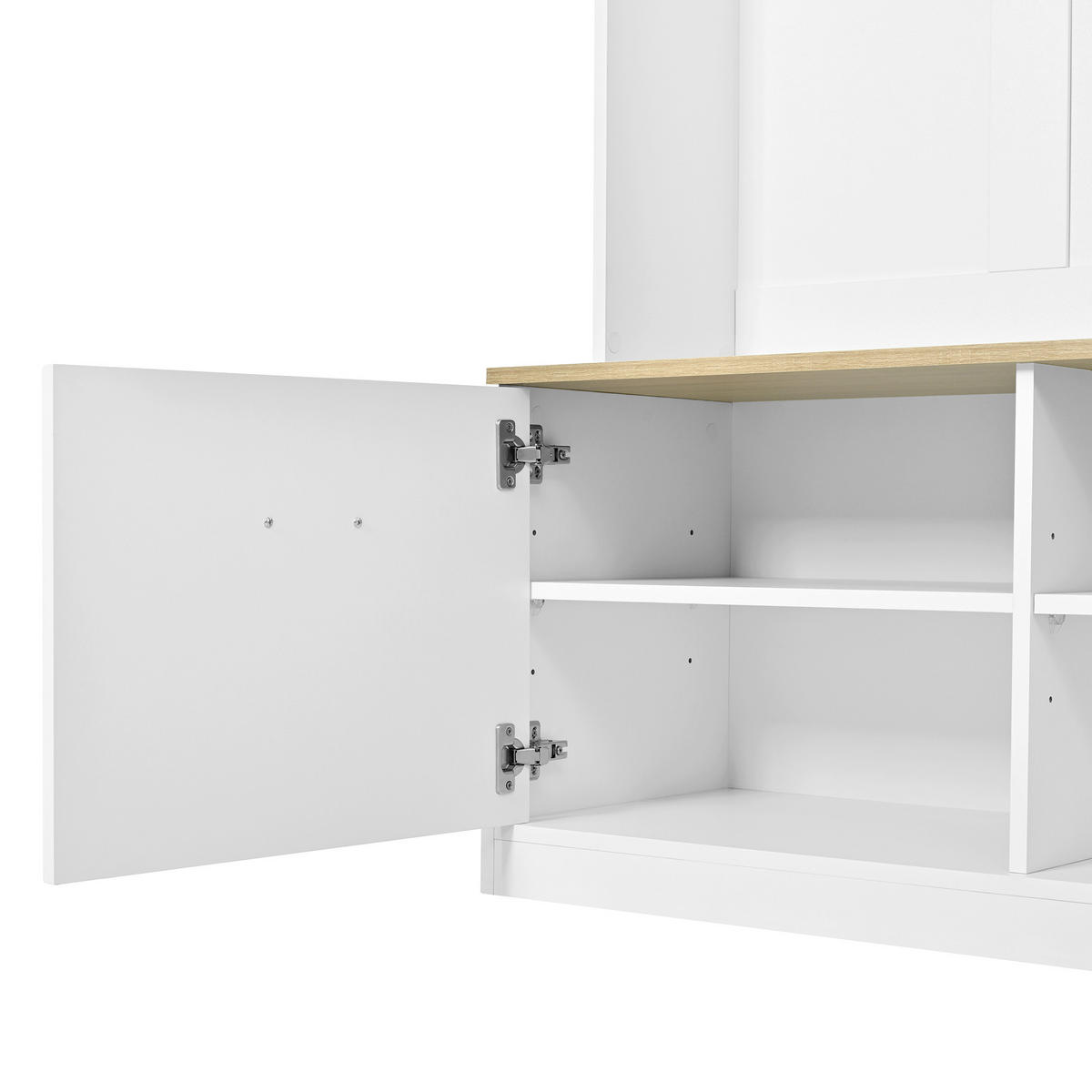 GARDEROBENSET Kompakt mit Sitzbank Natur Weiß 105x40x180cm 4 Haken - Multicolor, Holzwerkstoff (40/180/105cm) - FLIEKS