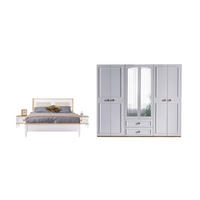 BETTANLAGE AFRIN Schlafzimmer-Set, 4-teilig, Weiß, Bett mit Kopfteil 2 Nachttischen und Kleiderschrank - Weiß, Holzwerkstoff (160/200cm)