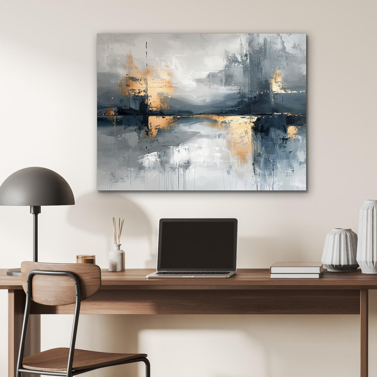 KOVOVÝ OBRAZ Umenie - sivé - zlaté - abstraktné 80x60 cm - tmavosivá, kov (80/60cm) - MuchoWow