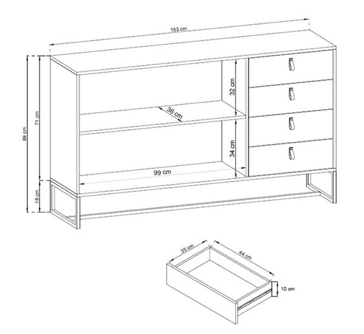 SIDEBOARD Dark Eiche Ribbeck / black stone 153 / 39 / 89cm - Eichefarben/Schwarz, Holzwerkstoff (153/89/39cm) - Feldmann-Wohnen