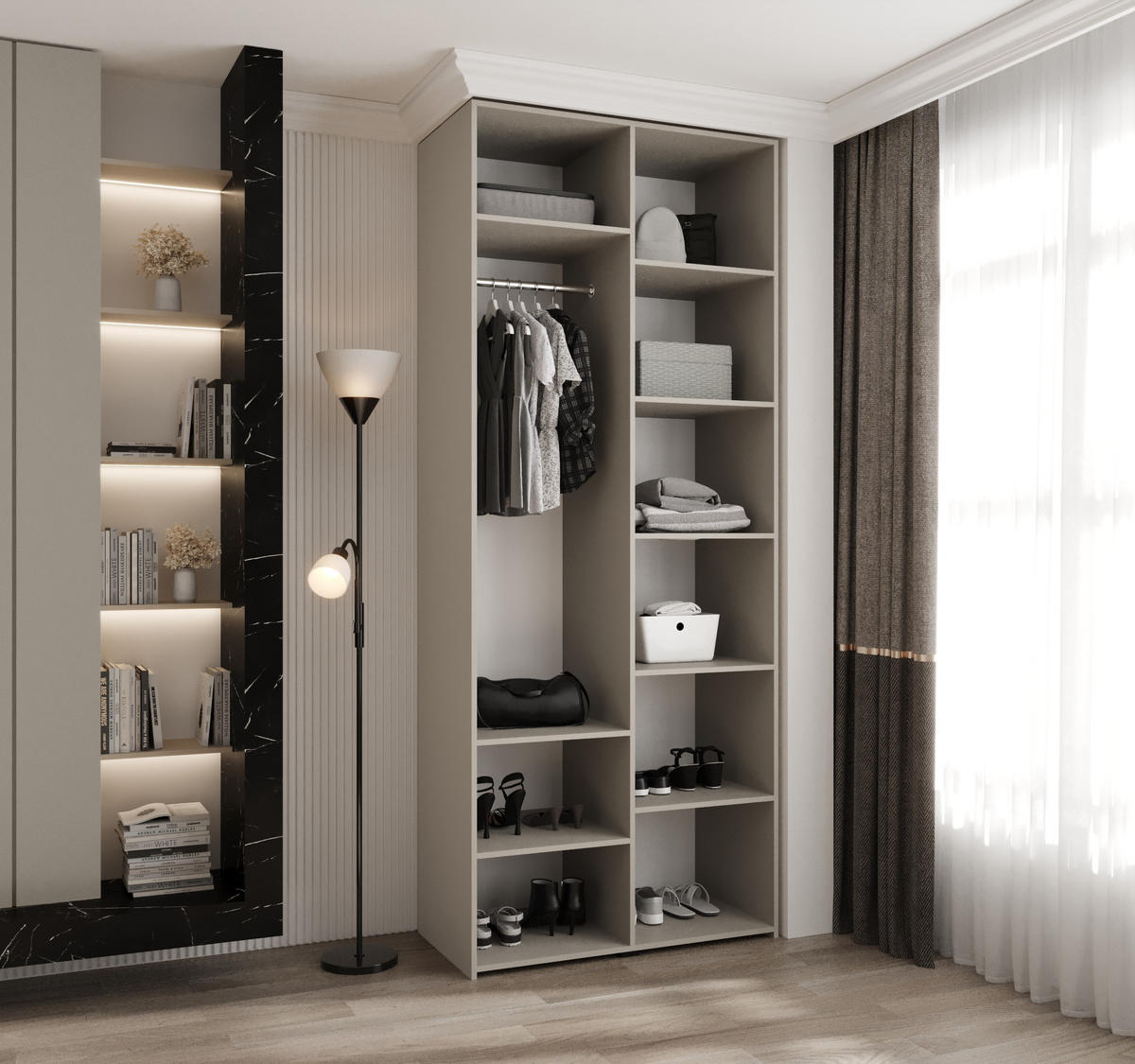 DREHTÜRENSCHRANK 245,5/100/50 2-türig - Kaschmir/Schwarz, Holz/Metall (100/245.5/50cm) - Abiks Möbel