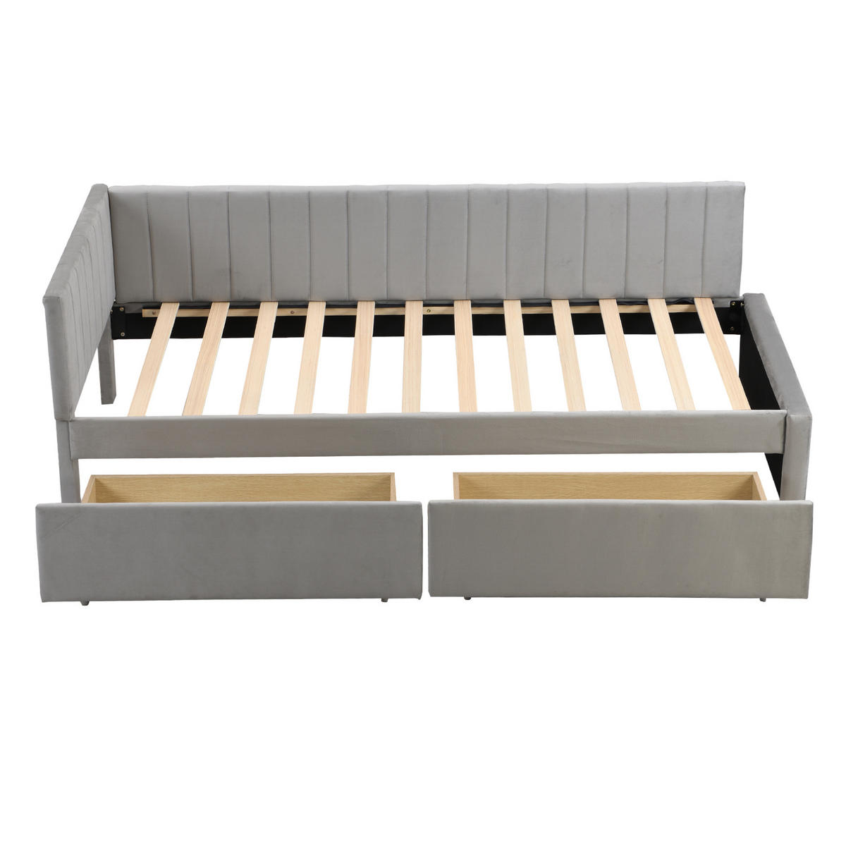 POLSTERBETT Einzelbett 90/200 cm aus Stoff mit 2 Stauraumschubladen und Lattenrost Grau - Grau, Leder (90/200cm) - Modenvie