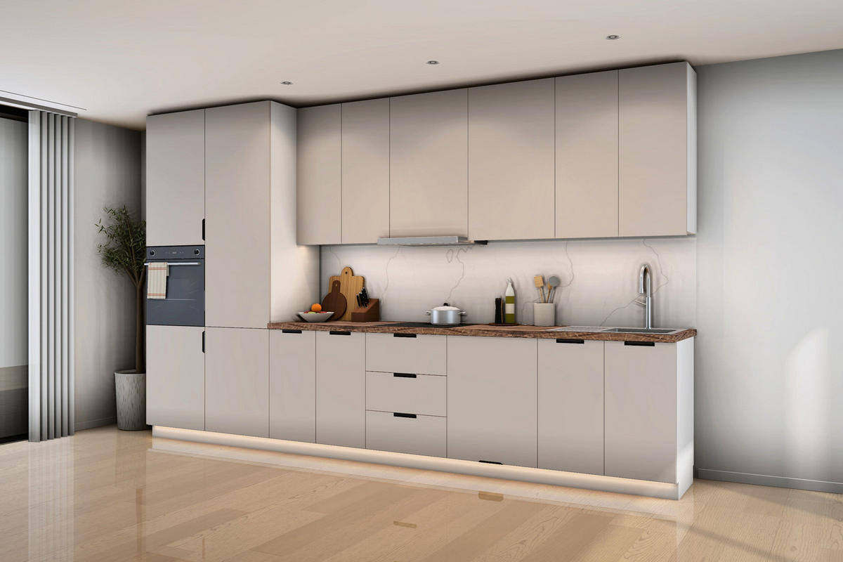 KÜCHENZEILE Sorento Weiß & Beige – 400 cm – K58-G400 L - Beige/Schwarz, Holzwerkstoff/Metall (400/247/58cm) - ROYAL24_MARKT