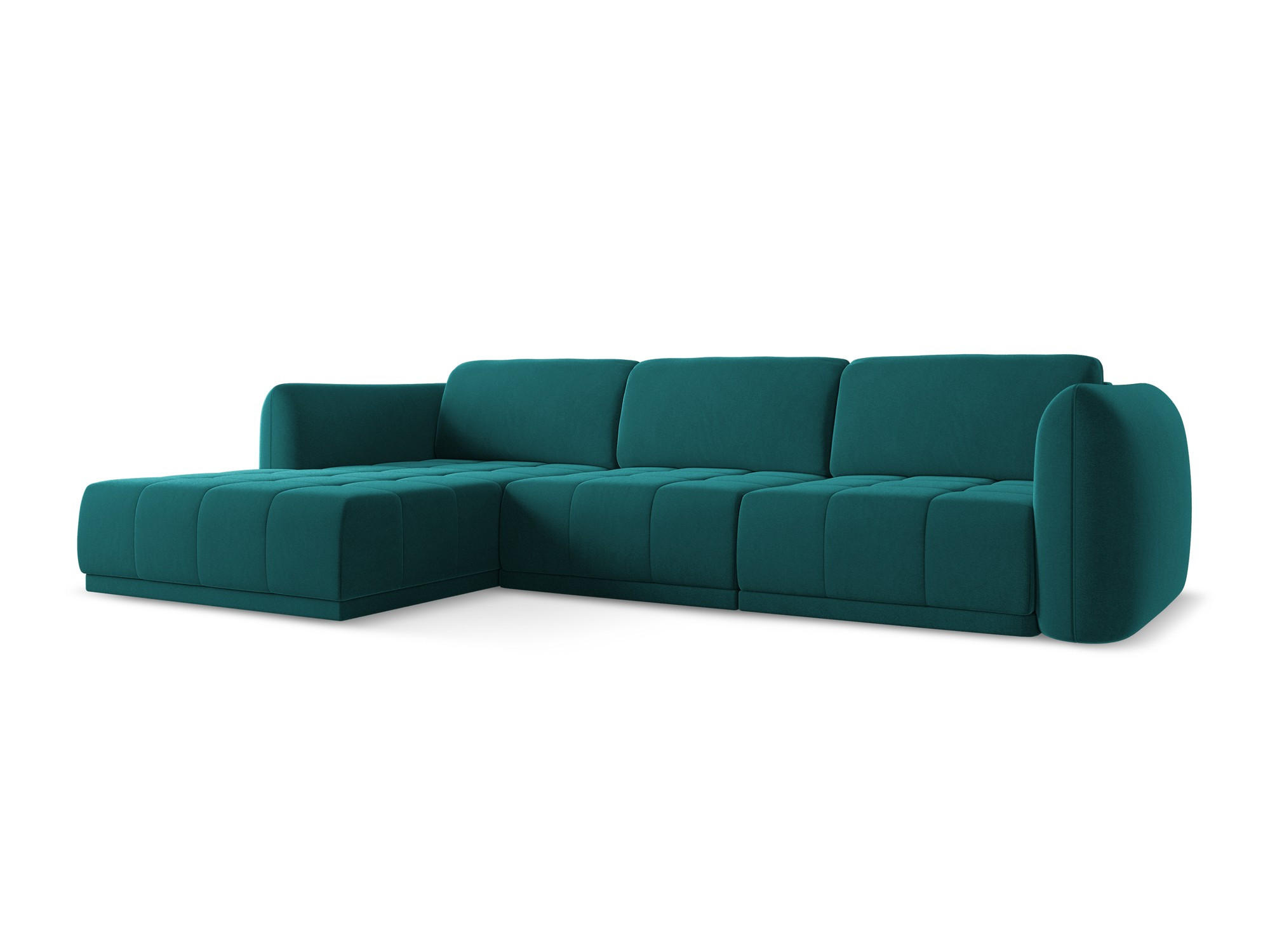 ECKSOFA Links Samt Stoff Blau - Blau/Petrol, Kunststoff/Textil (170/290cm) - Makamii