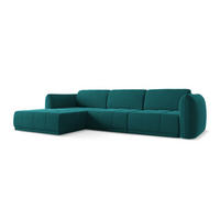 ECKSOFA Links Samt Stoff Blau - Blau/Petrol, Kunststoff/Textil (170/290cm) - Makamii