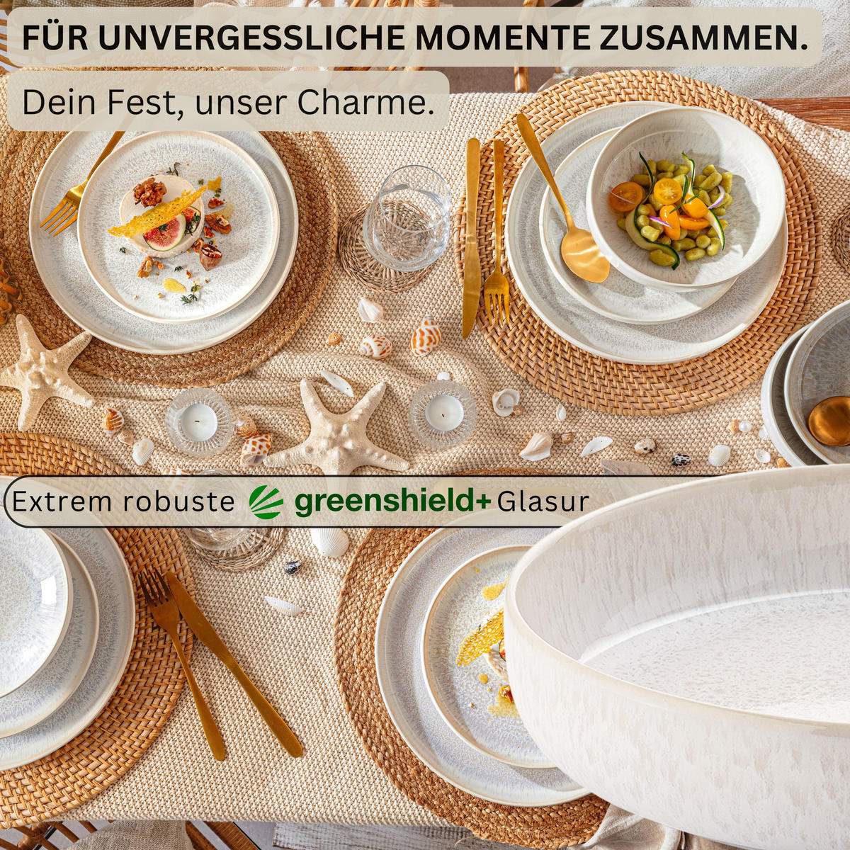 PASTASCHALEN Set Korfu - 4 teilig - Creme, Stein (24/24/15cm) - Sänger