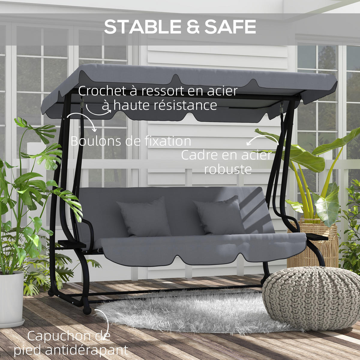 HOLLYWOODSCHAUKEL DE-15294 Dunkelgrau - Dunkelgrau, Metall (120/164/200cm) - ComfortXL
