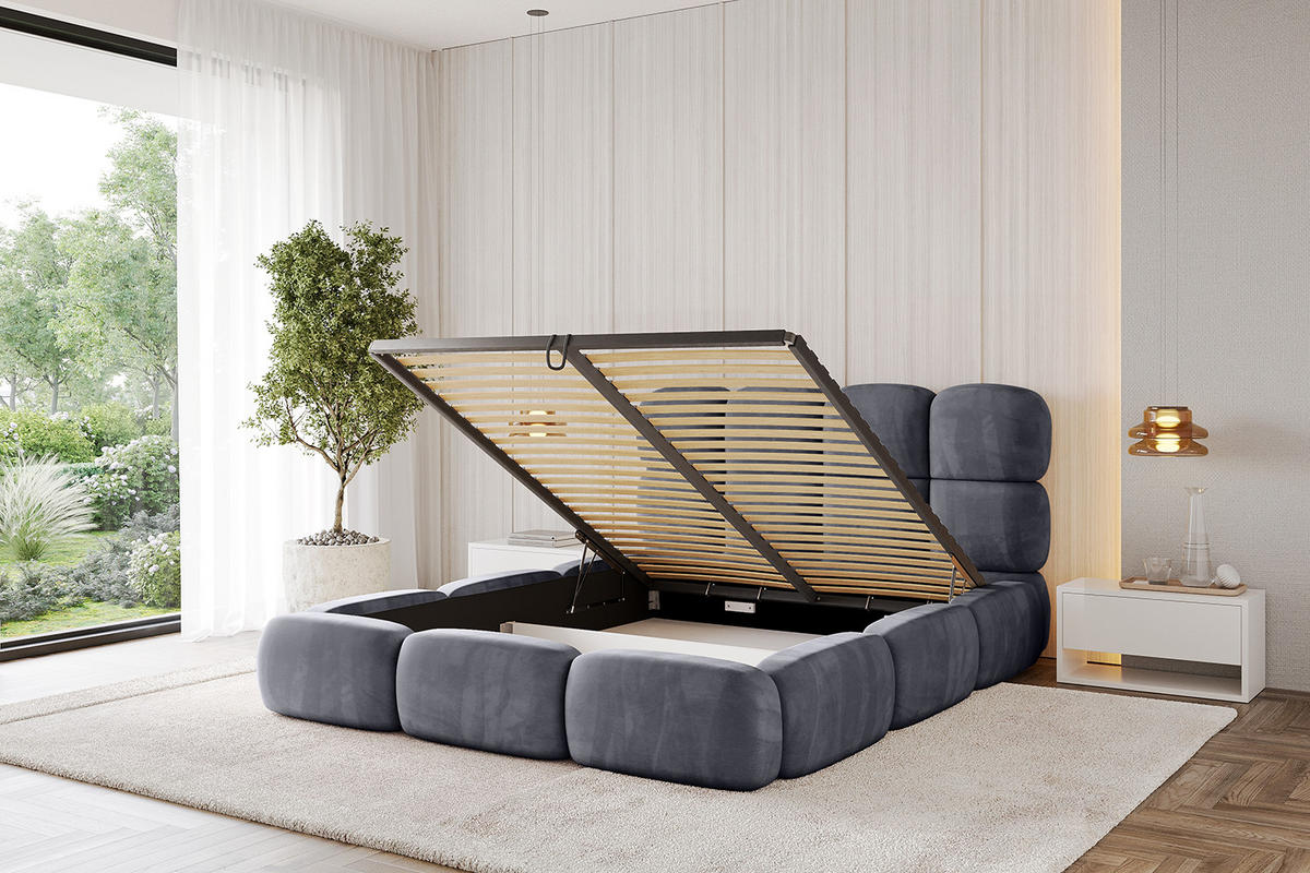 POLSTERBETT mit Bettkasten und Lattenrost, Bett mit Matratze H3/H4 - NOMA 120x200 Dunkelgrau - Dunkelgrau, Holzwerkstoff/Textil (120/200cm) - ALTDECOR