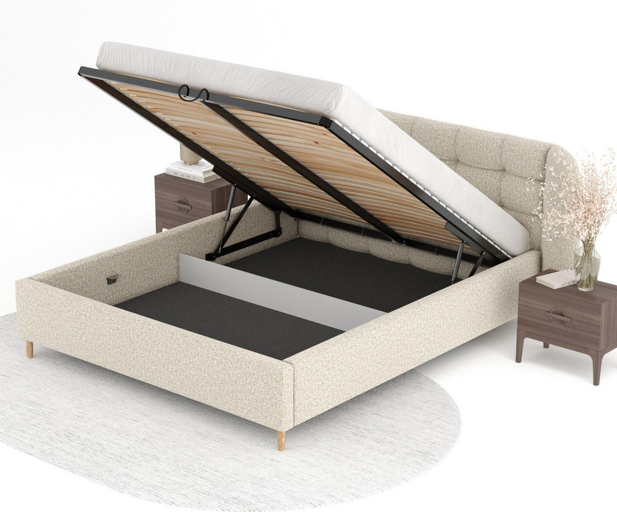 POLSTERBETT Nuno Beige 140/200 cm im Plüsch-Stoff - Beige/Naturfarben, Holz/Holzwerkstoff (140/200cm) - Maison de Reve