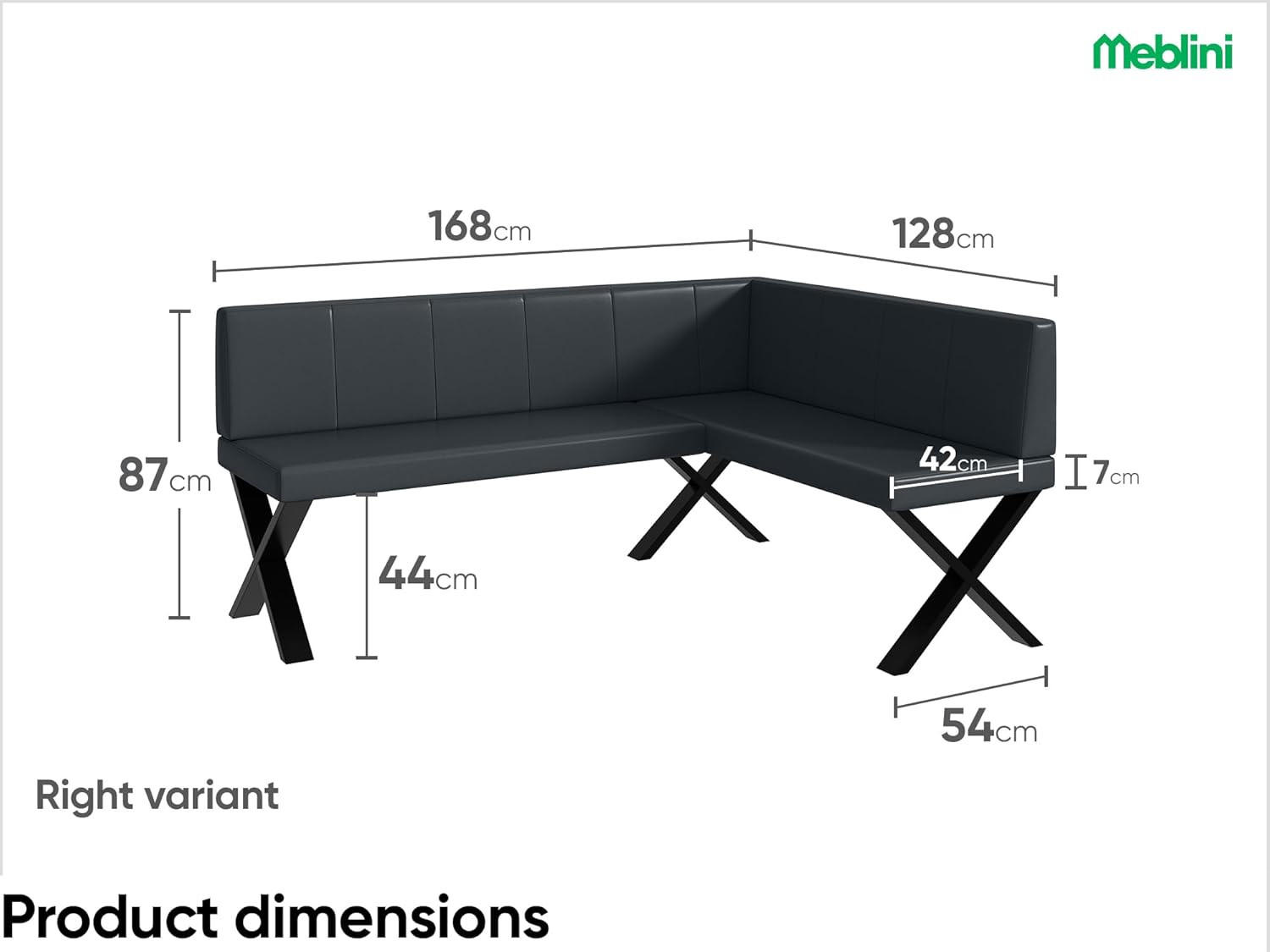 Thumbnail - Meblini Eckbank, Dunkelgrau, Leder, L-Form, 168x128 cm, Esszimmer, Bänke, Eckbänke