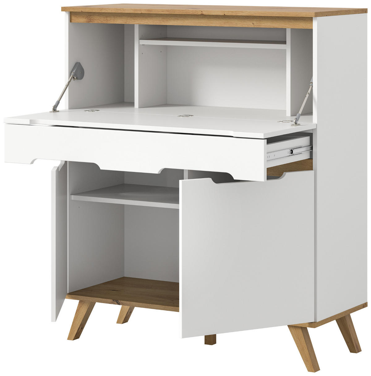 SEKRETÄR weiß, Eiche 100 cm skandinavisch, Schreibtisch mit Soft-Close - Eichefarben/Weiß, Holzwerkstoff/Metall (110/40/118cm) - Inn.Furn