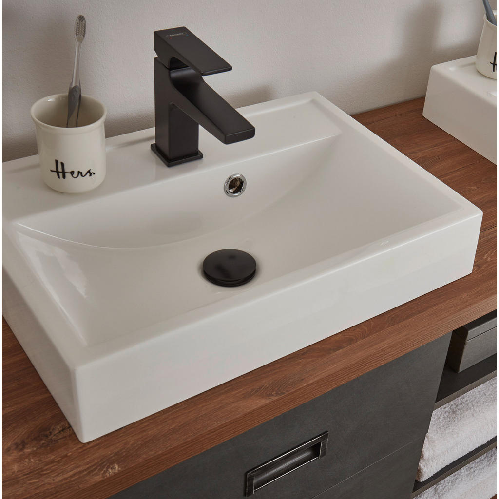 Thumbnail - Badmöbel-Set, Eiche, Grau, Holzwerkstoff, Uni, Holz Optik, Rechteckig, 161x205x40 cm, Badezimmer, Badmöbelsets & Badmöbe...