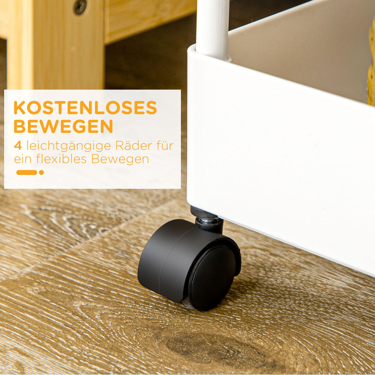 ROLLWAGEN, Küchenregal mit 4 Ebenen, Aufbewahrungsregal mit Rollen, Küchenwagen - Weiß, Metall (19/90/40cm) - HOMCOM