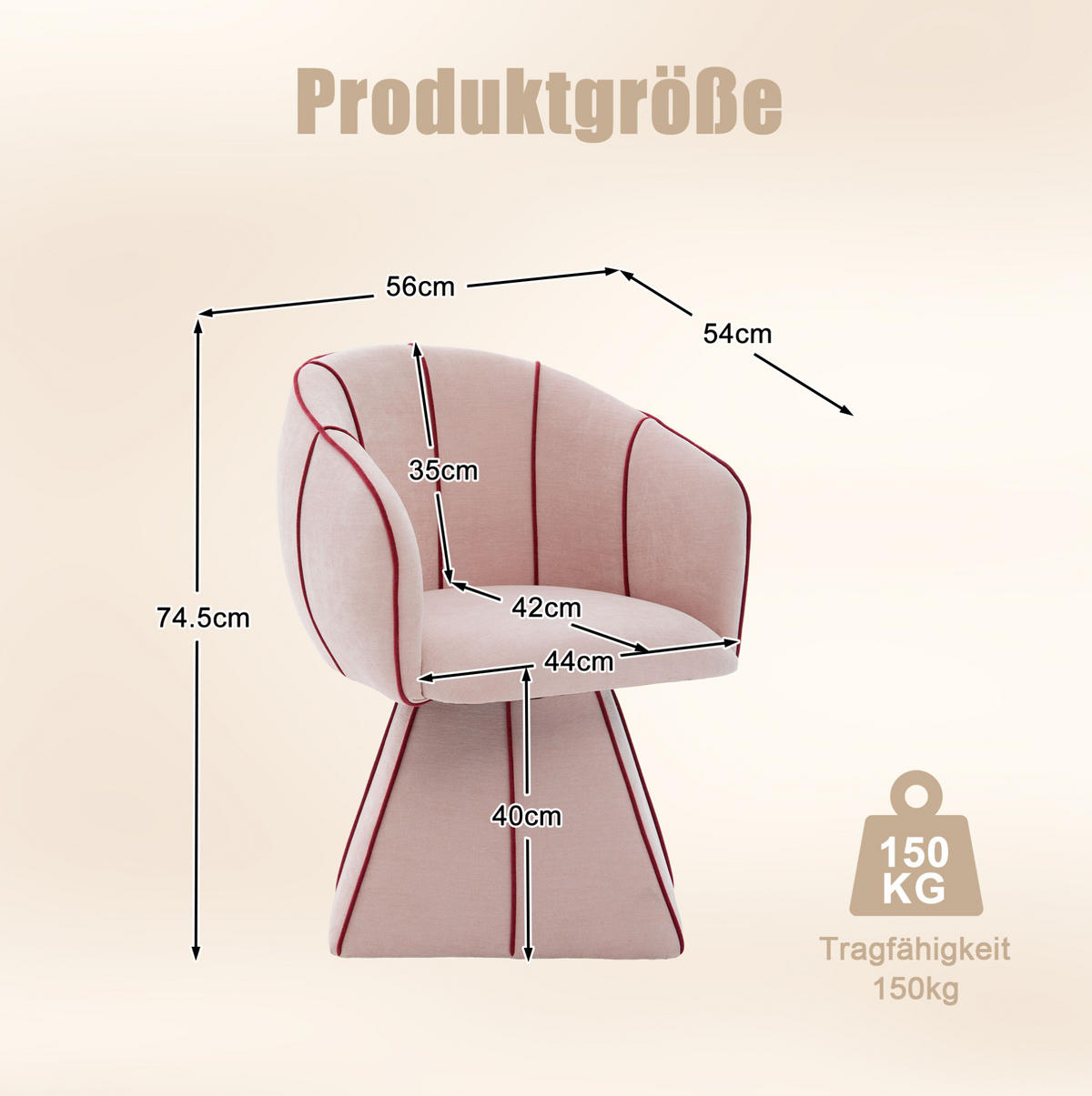 SESSEL 56/54/74,5 cm rosa aus Chenille mit 360°-Drehfunktion - Pink, Textil (54/74.5/56cm) - OKWISH