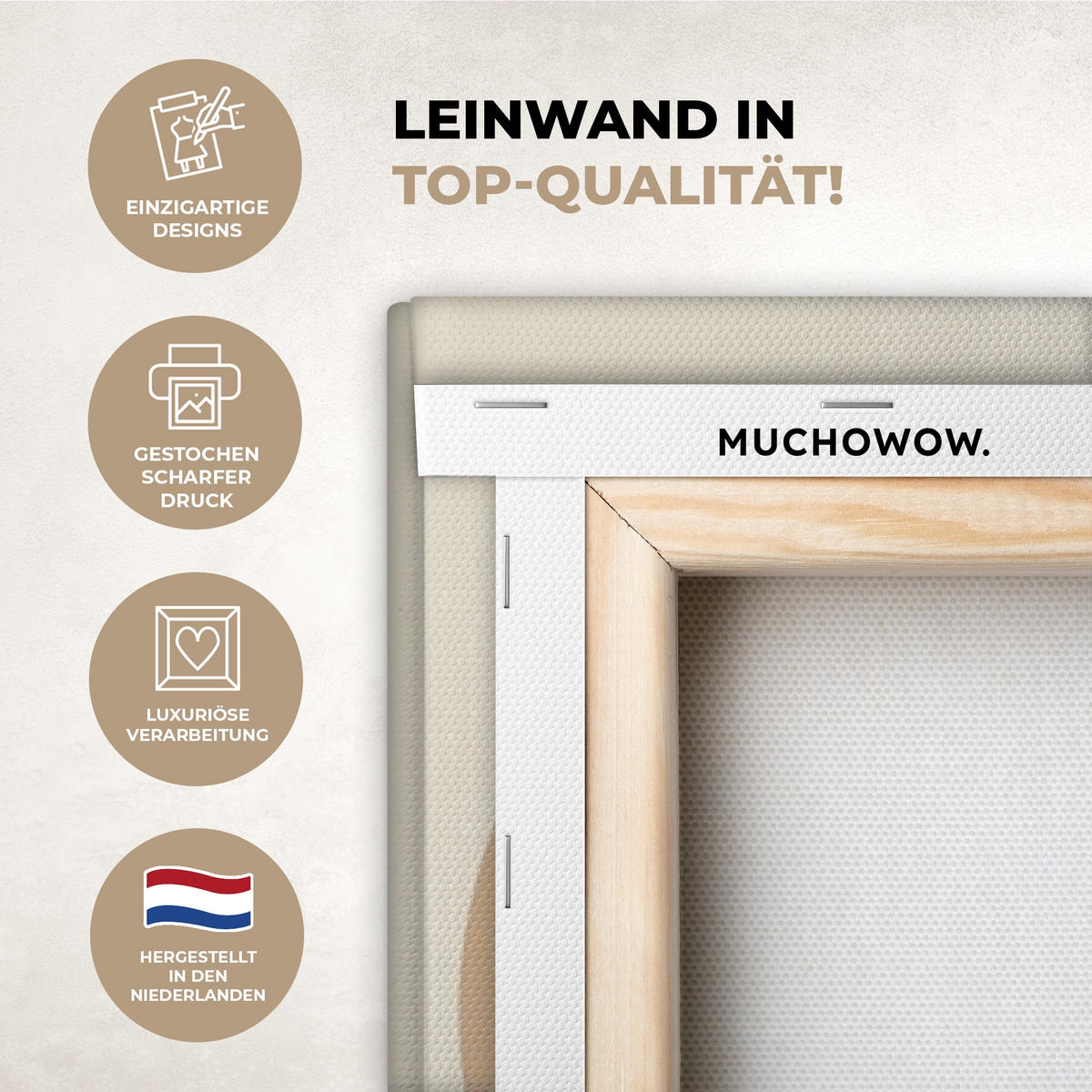 LEINWANDBILD Japandi - Landschaft - Beige 90x140 cm - Cognac, Textil (90/140cm) - MuchoWow