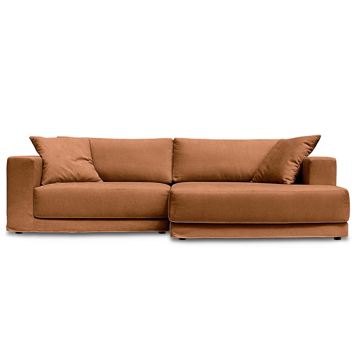 ECKSOFA mit Wechselbezug - Longchair, Webstoff - Schwarz/Kupferfarben, Kunststoff/Textil (260/155cm) - home24