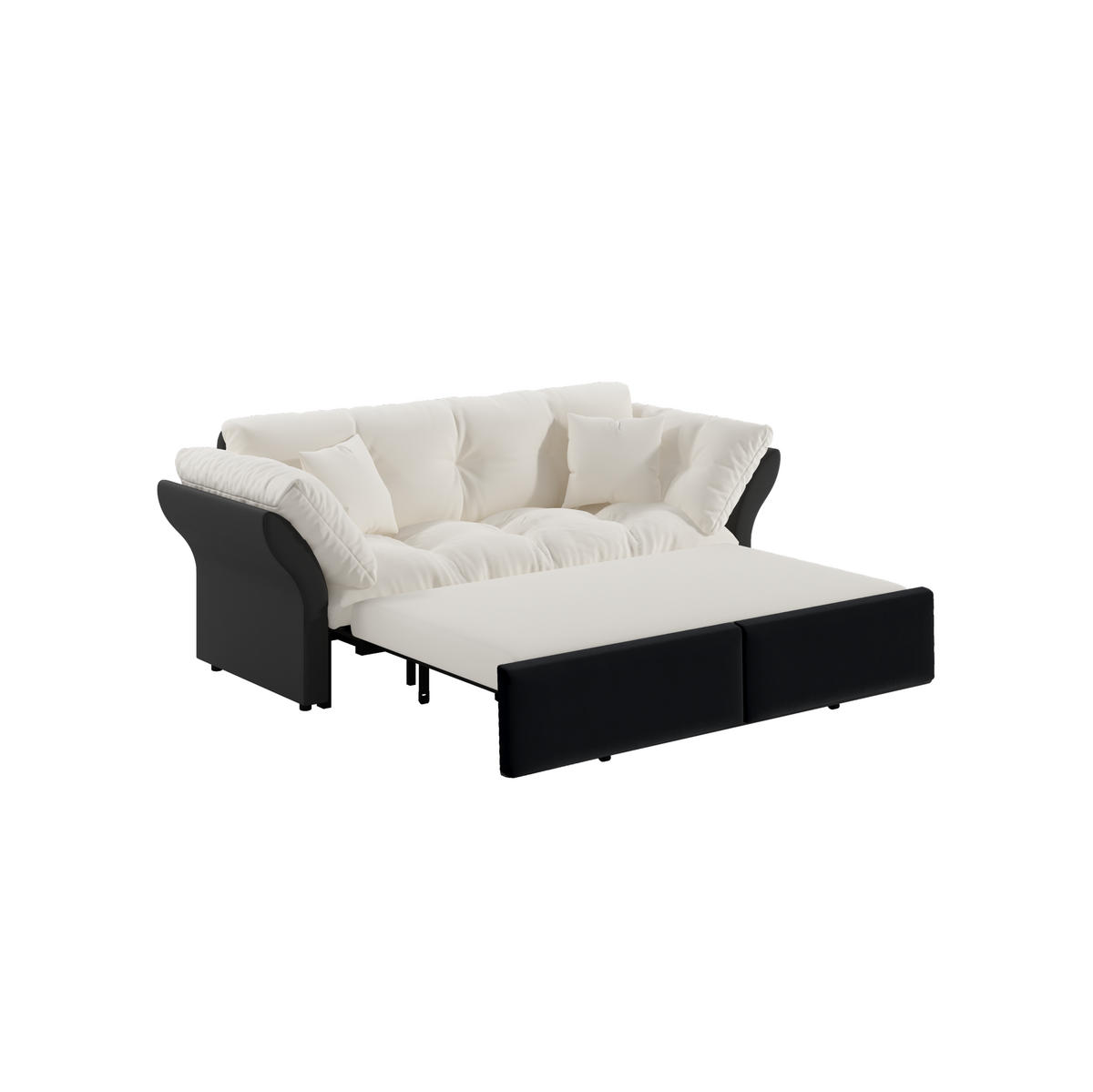 SCHLAFSOFA aus Velours 190x85x91 cm Beige/Weiß 3-in-1 ausziehbar mit 2 Kissen - Beige, Textil (190/91/85cm) - Modfu