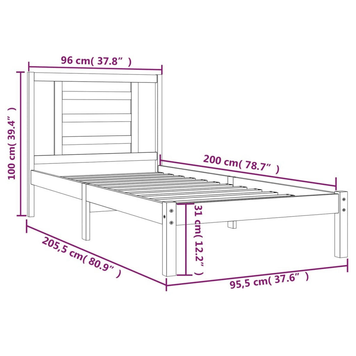 BETT Neary 95.5/205.5 cm - Braun, Holz (90/200cm) - Nettlife