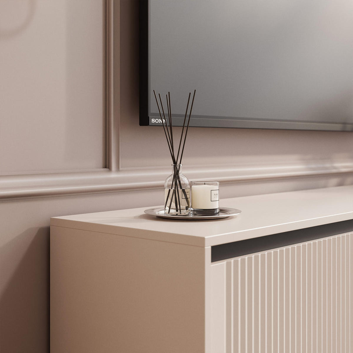 TV-LOWBOARD LIRA stehend, 179 cm Sandbeige - Beige/Schwarz, Holzwerkstoff/Metall (179/50/40cm) - Idohome