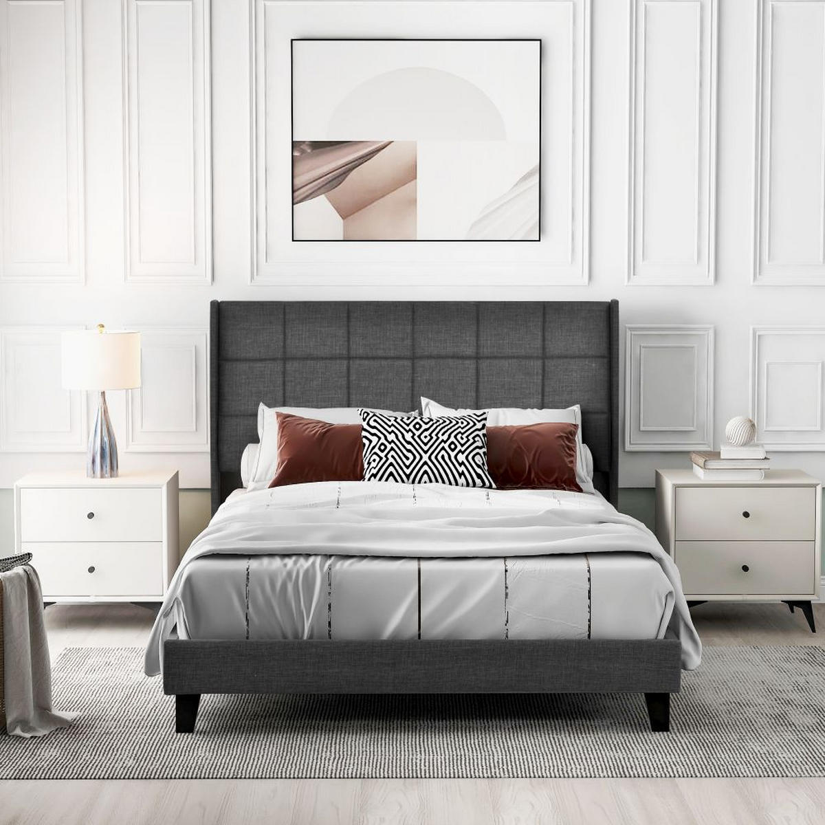 POLSTERBETT 140/200 cm in Grau Leinen - Grau, Holz/Textil (140/200cm) - KOMHTOM