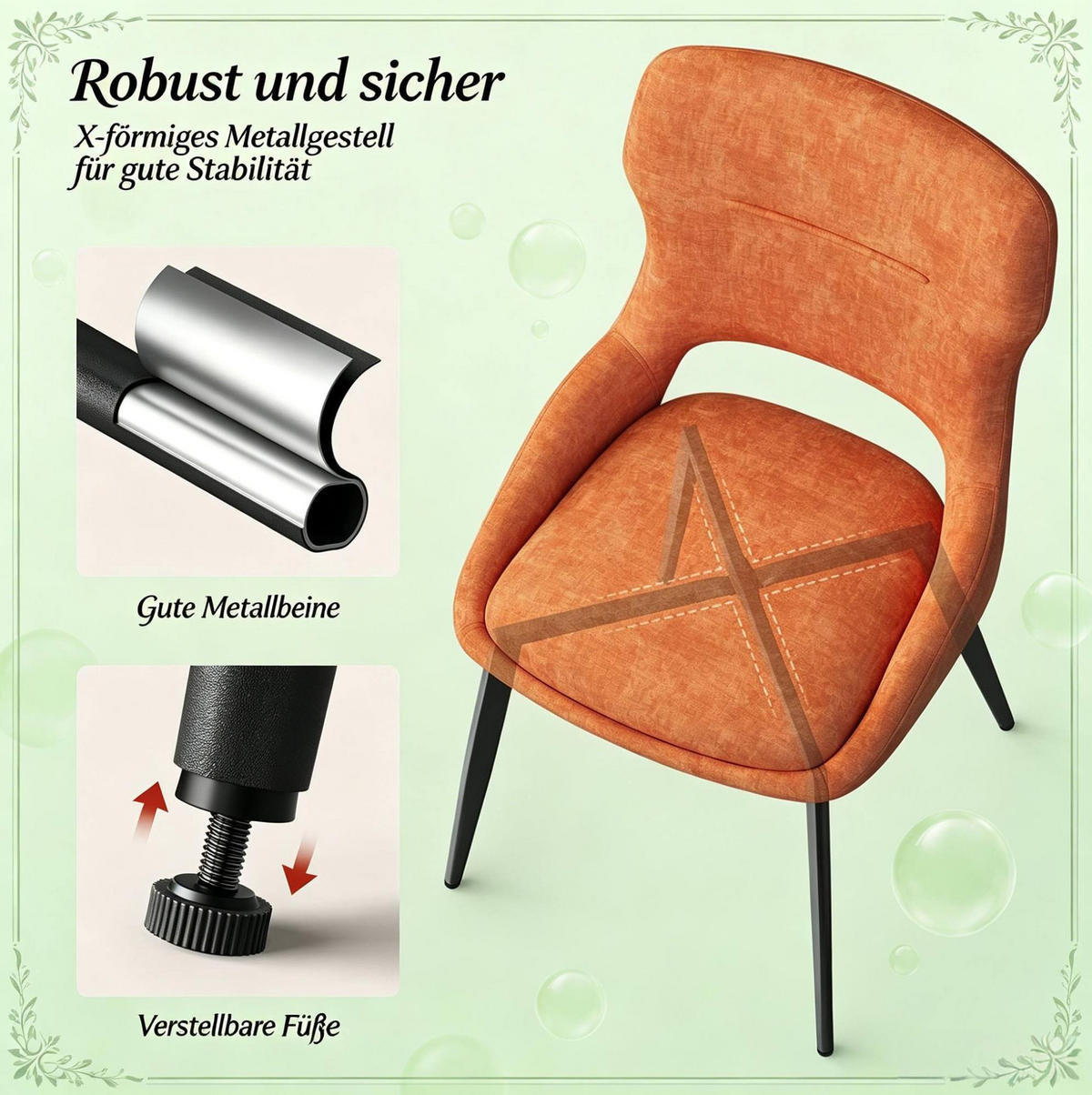 ESSSTUHL 2er-Set 43 x 40 x 86 cm Chenille Orange - Orange, Metall (40/86/43.2cm) - Meubliv